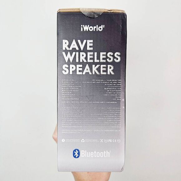 NIB iWorld Rave Wireless Speaker Light Up Long Range Bluetooth Music Anywhere - Picture 4 of 4